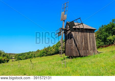 Old Wooden Windmill In Pyrohiv (pirogovo) Village Near Kiev, Ukraine