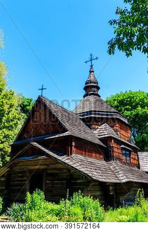 Ancient Wooden Orthodox Church Of St. Nicolas In Pyrohiv (pirogovo) Village Near Kiev, Ukraine
