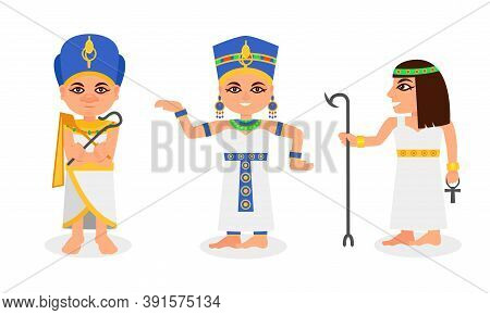 Pharaoh In Nemes Headdress As Monarchs Of Ancient Egypt Vector Set