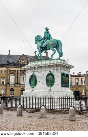 Copenhagen /denmark, Jule 14 2019. Equestrian Statue Of Frederik V, Copenhagen, Denmark