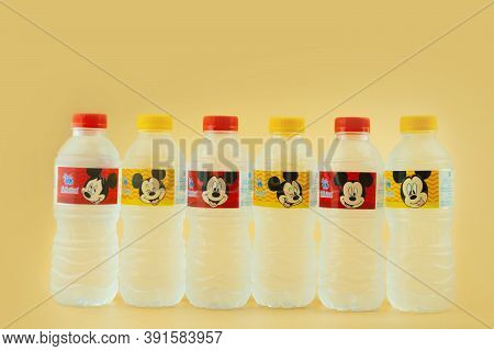 Bangkok, Thailand - October 26, 2020 : Singha Drinking Water Mickey Mouse Collection Size 330 Ml. Th