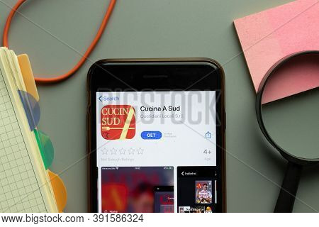 New York, Usa - 26 October 2020: Cucina A Sud Mobile App Logo On Phone Screen Close Up, Illustrative