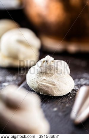 Homemade Cookie Or Candy Made From Beaten Egg White. Sigh Or Meringue Call