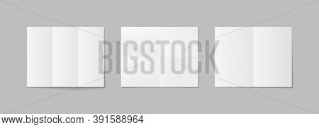 Paper Mockup With Folds. Poster A4 Isolated With Shadow. White Horizontal Sheets Mock Up. Set Of Bla