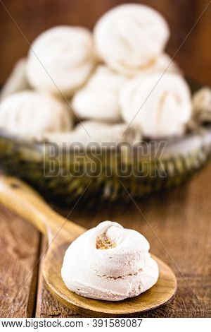 Homemade Biscuit Typical Of Brazil, Sigh, Called Merengue. Made With Beaten Whites And Sugar. Fast F