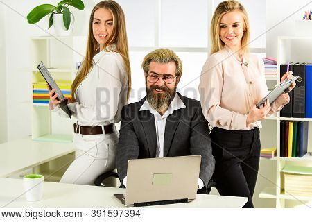 Flirting With Boss. Man And Women Business Colleagues. Office Flirt. Career Company. Flirting And Se