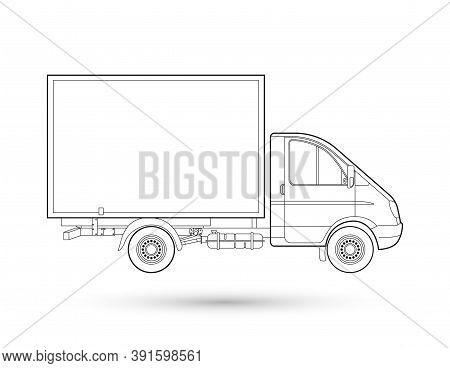 Lorry Icon. Isolated Technical Drawing. Thin Line Illustration Of Transportation. 10 Eps Design.