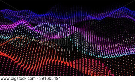 Sea Waves From Node. Hud Data Dots Flow. Research Points Stream. Big Data Visualized For The Present