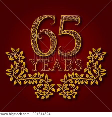 Sixty Five Years Anniversary Celebration Patterned Logotype. Sixty Fifth Anniversary Vintage Golden 