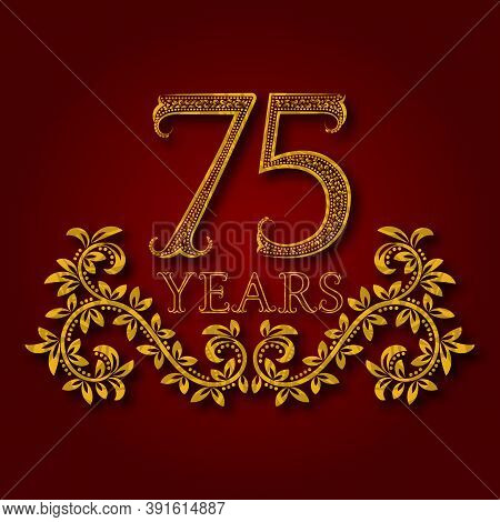 Seventy Five Years Anniversary Celebration Patterned Logotype. Seventy Fifth Anniversary Vintage Gol