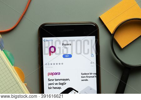 New York, Usa - 26 October 2020: Papara Mobile App Logo On Phone Screen Close Up, Illustrative Edito