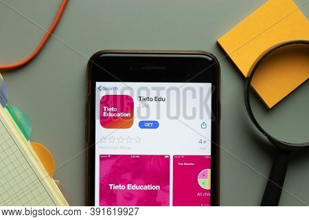 New York, Usa - 26 October 2020: Tieto Edu Mobile App Logo On Phone Screen Close Up, Illustrative Ed