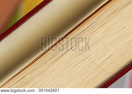 Book With Open Book Cover, Top View From The Butt, Selective Focus. Education, School, Reading Conce