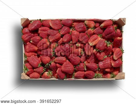 Box Of Strawberries On A White Background. Variety Of Berries Victoria. Food Fructarians