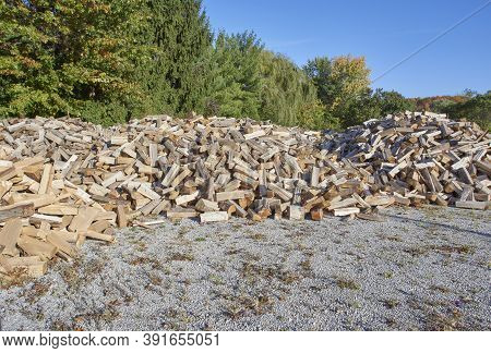 Piles Of Cordwood At Landscape Nursery Ready For Customer Sales