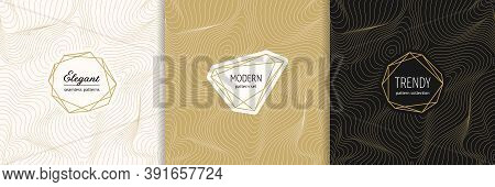 Vector Golden Seamless Pattern Collection With Modern Minimal Labels. Luxury Minimalist Linear Gold 