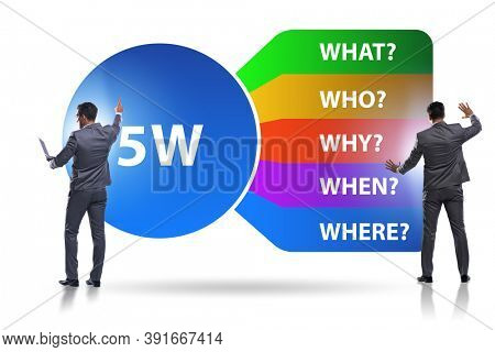 Five whys concept with businessman pressing virtual button