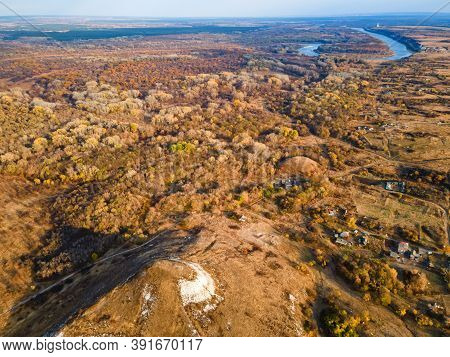 Distant View Of Chalk Butte Hill In Autumn