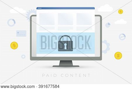 Paid Content Vector Illustration. Online Internet Information Such As Text On The News Media, Video,
