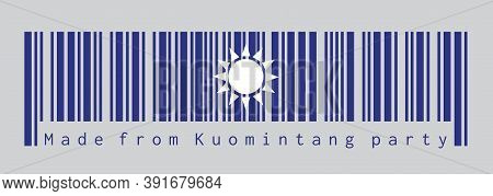 Barcode Set The Color Of Kuomintang Flag. A White Sun With Twelve Rays On Blue Background. Concept O