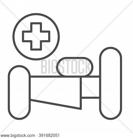Hospital Bed With Cross Thin Line Icon, Medical Concept, Emergency Service Sign On White Background,