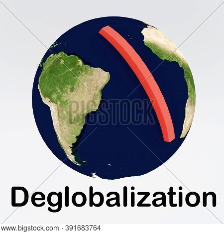 3d Illustration Model Of Earth With Symbolic Red Wall Blocking Connection Between Continents, Along 