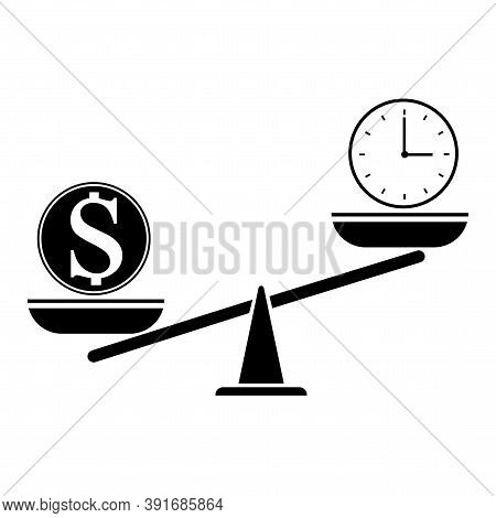 Vector Image Of A Ddollar And A Clock On The Scales. Comparison Of Money And Time. Stock Image.