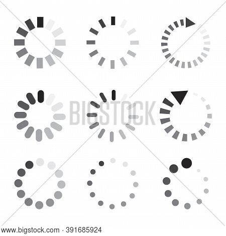 Loading Icons. Set Of Progress Bar Indicators. Waiting Symbol. Stock Image.