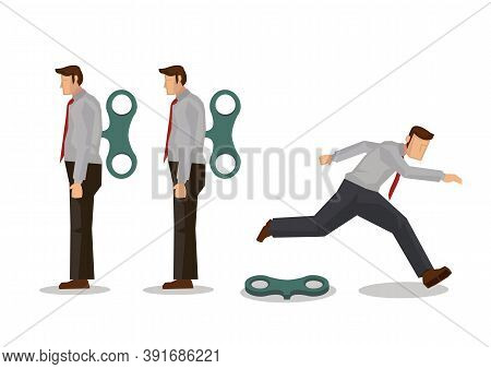 Businessman Running Away After His Winder Released. Business Concept Of Free Will Or Freedom. Flat V