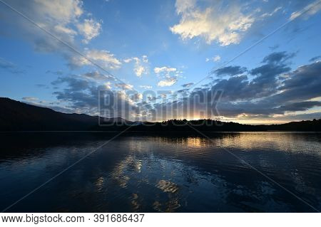 Autumn Landscape Reflections On Lake Santeetlah, North Carolina.