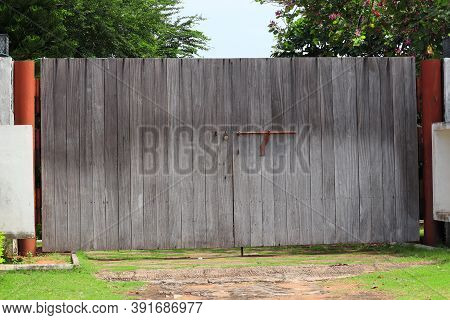 The Old Main Gate Pattern Made Of Wood For The Protection Of The Farm, Entry Gate Of A Country House