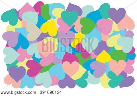 Multi Color Of Heart Put Overlap To Pattern. Colorful Of Geometry Shape Overlay To Texture Of Backdr