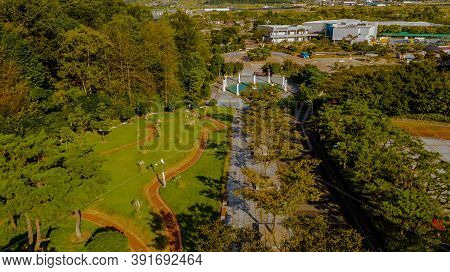 Hampyeong-gun, South Korea; September 27, 2020: Aerial Landscape Of Park At Entrance To Golden Bat E