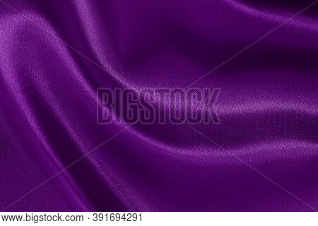 Purple Fabric Cloth Texture For Background And Design Art Work, Beautiful Crumpled Pattern Of Silk O