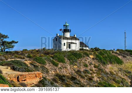 Old Point Loma Lighthouse In San Diego, California In Cabrillo National Monument.