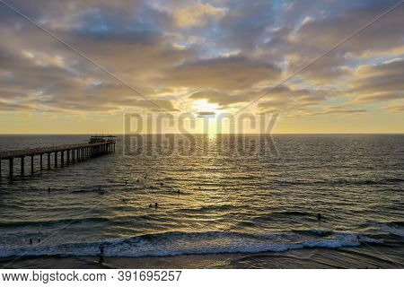 Aerial View Of Scripps Coastal Reserve In La Jolla, California At Sunset.