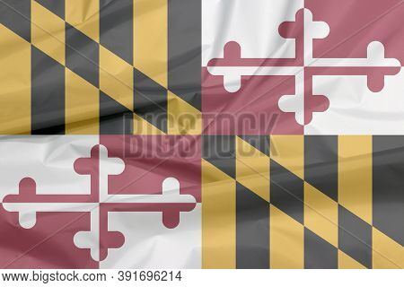 Fabric Flag Of Maryland. Crease Of Maryland Flag Background, The States Of America, Heraldic Banner 