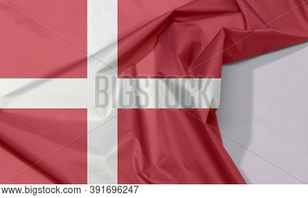 Denmark Fabric Flag Crepe And Crease With White Space, Red With A White Scandinavian Cross That Exte
