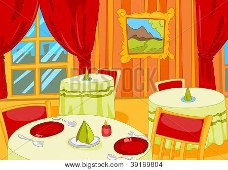 Sala ristorante. Cartone animato sfondo. Illustrazione vettoriale EPS 10.