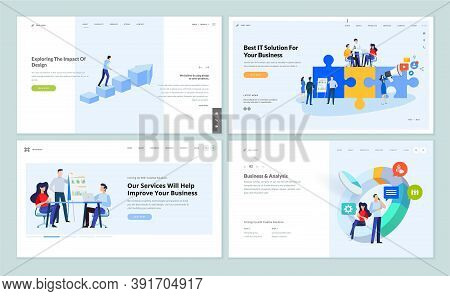 Set Of Website Template Designs Of Business Services And App, Data Analysis, Marketing And Web Desig