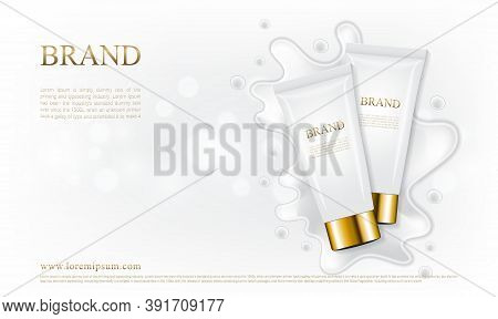 Cosmetic Tube Skin Care With White Cream Splashes Illustration