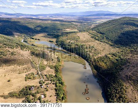 Amazing Aerial View Of Pchelina Reservoir, Pernik Region, Bulgaria