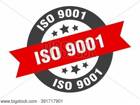 Iso 9001 Sign. Round Ribbon Sticker. Isolated Tag