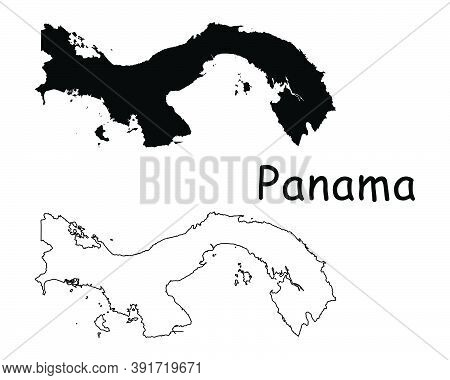Panama Country Map. Black Silhouette And Outline Isolated On White Background. Eps Vector