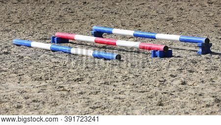 Accessories For Horse Trainings And Events In Rural Equestrian Training Centre. Image Of An Empty Tr
