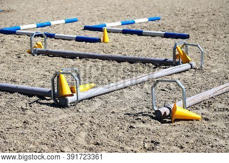 Accessories For Horse Trainings And Events In Rural Equestrian Training Centre. Image Of An Empty Tr