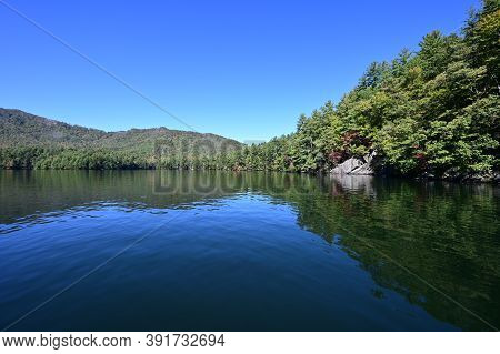 Autumn Landscape Reflections On Lake Santeetlah, North Carolina.