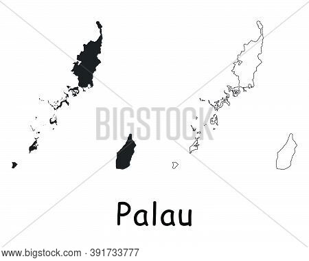 Palau Country Map. Black Silhouette And Outline Isolated On White Background. Eps Vector