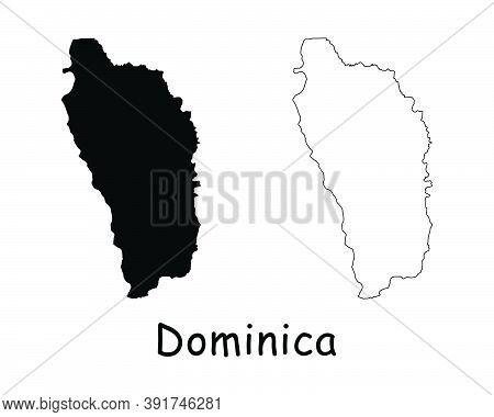 Dominica Country Map. Black Silhouette And Outline Isolated On White Background. Eps Vector