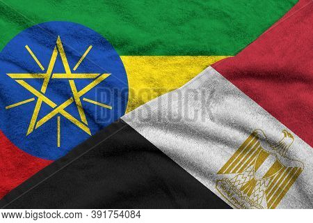 The Ethiopia And Egypt Flags Pattern On Towel Fabric Are Placed Together. It Is The Concept Of The R